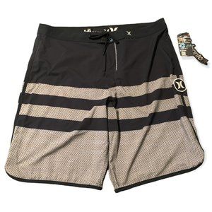 NWT | Hurley | Men's | Light Gray & Black Striped Swim Trunks w/Back Pocket | 38